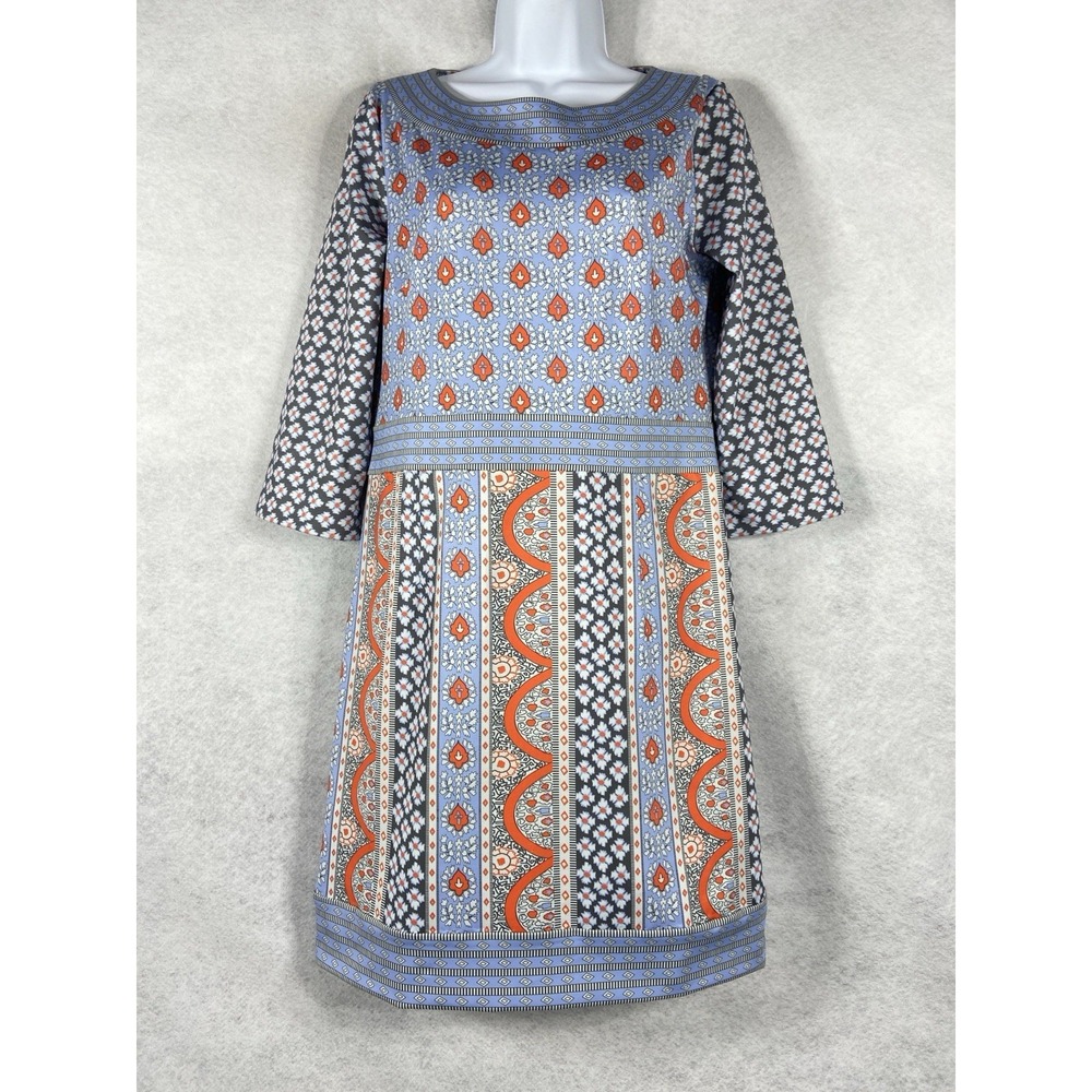 Gretchen Scott Dress Womens Small Blue Sheath 3/4 Sleeves Floral Jersey Stretch‎